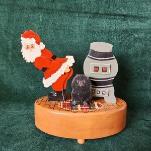 Santa and Cat Wooden Music Box